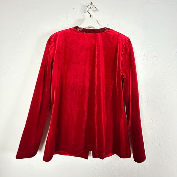 Eletra Casadei Womens Red Velvet Beaded Trim Cardigan Jacket Size Small Stretch - Picture 2 of 7